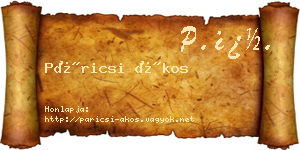 Páricsi Ákos névjegykártya